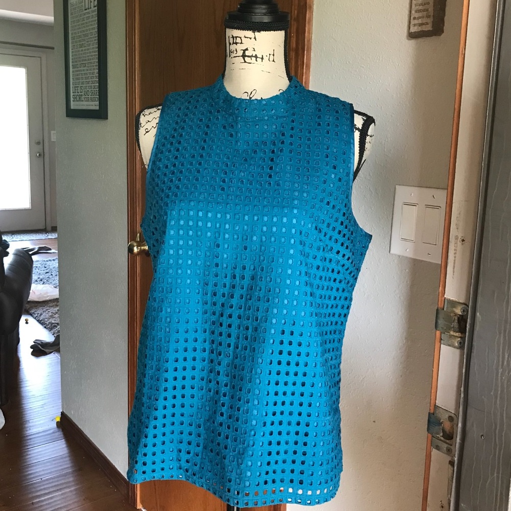 J.Crew Teal Eyelet Top size 8
